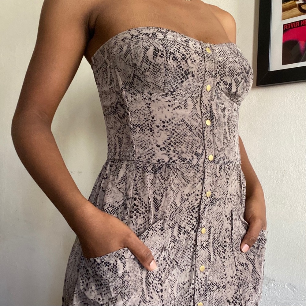 Rebecca Taylor Silk Bustier Snake Print Maxi Dress